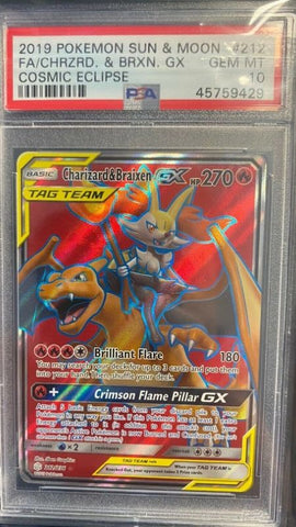 PSA 10 Charizard & Braixen GX 212/236 Cosmic Eclipse Sun & Moon