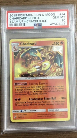 PSA 10 Charizard Cracked Ice Holo 14/181 Sun Moon Team Up Set