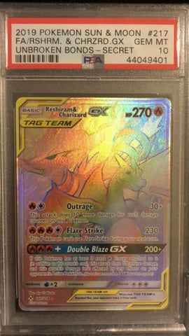 PSA 10 Charizard & Reshiram GX 217/214 Full Art Secret Rare Unbroken Bonds Sun & Moon