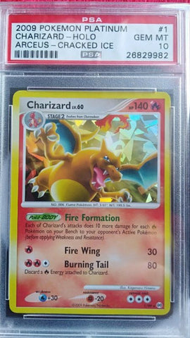 PSA 10 Charizard cracked ice Holo 1/99 arceus platinum