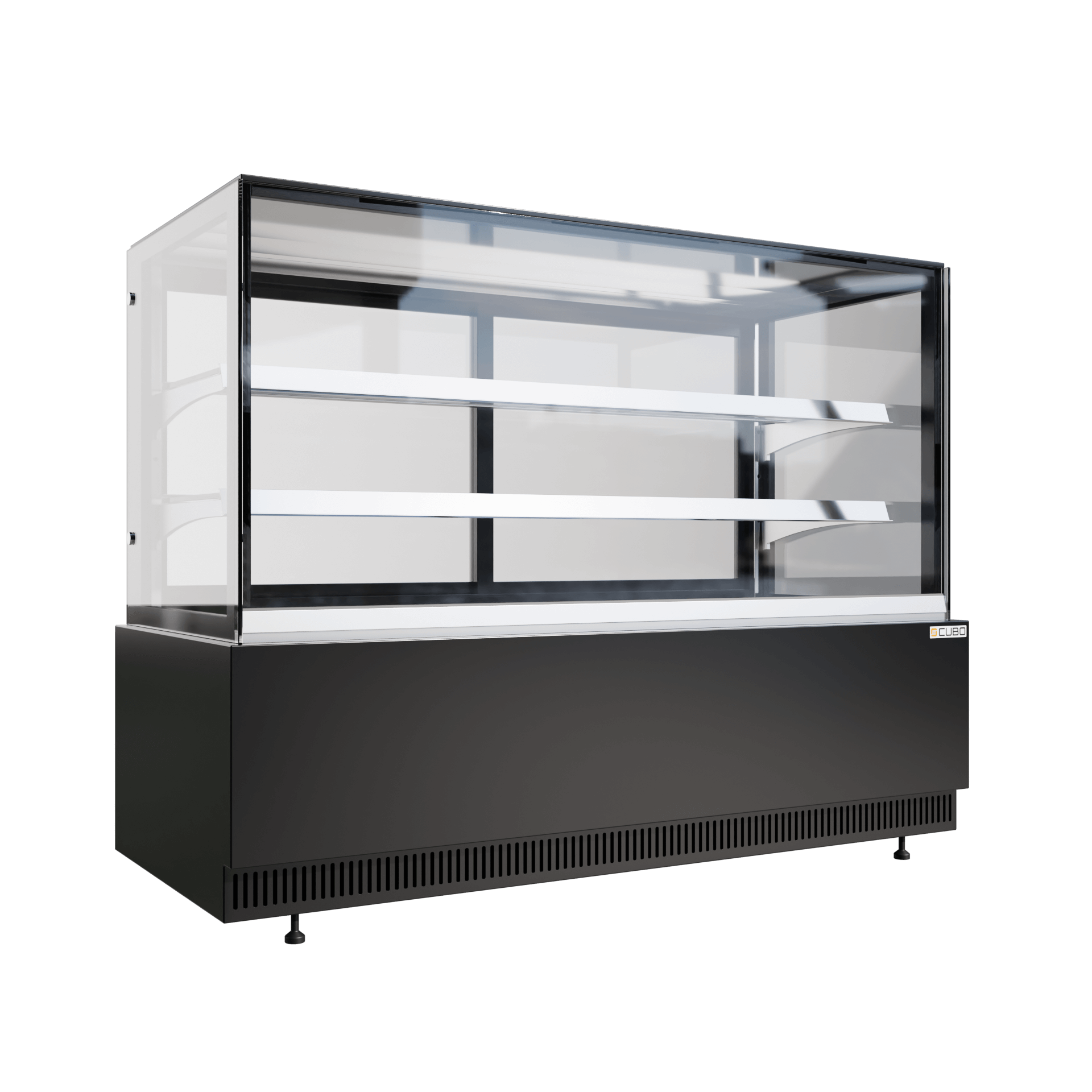 CUBO Cake & Pastry Counter 560L - 1560mm - Refrigerated Display - 2 Stainless Steel Shelves - Black with Glass Door - CS-BDC16