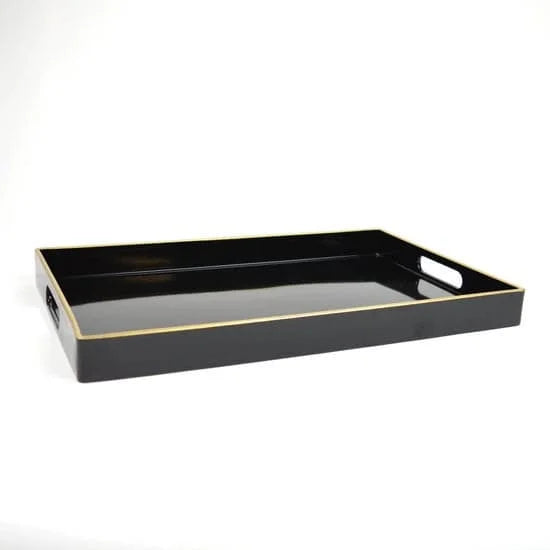 Black Rectangular Tray with Gold Trim