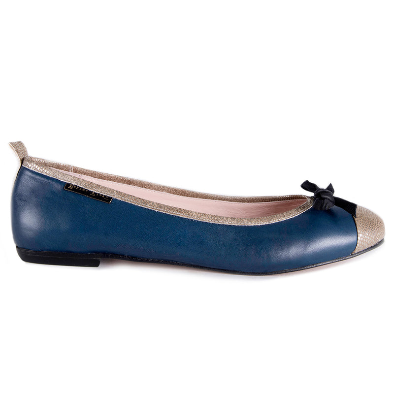 blue leather ballet flats