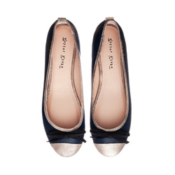 Women's Navy Blue Leather Ballet Flats 