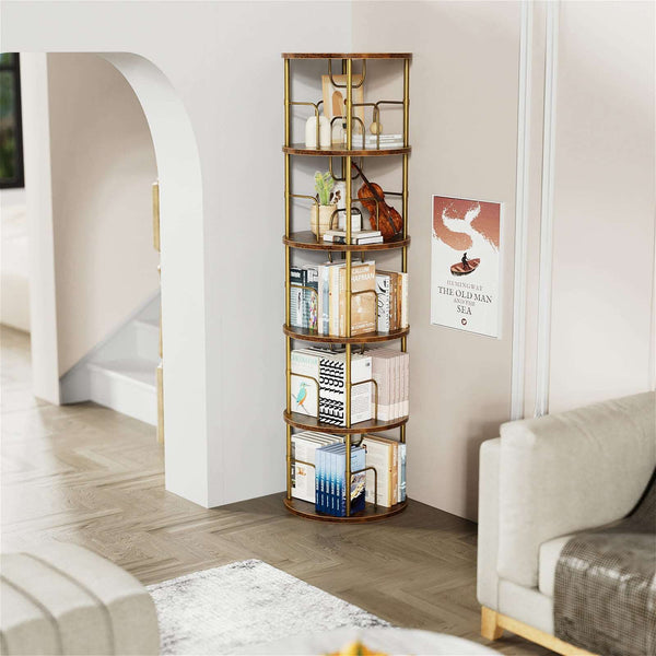 Flycity 360° Display 3-5 Tier Rotating Bookshelf with Special Visible Partition Storage