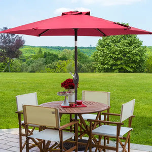 7.5' Steel Market Crank Outdoor Patio Umbrella - Navy Blue/Beige/Red - Upscale Resale Omaha - Blue Patio Umbrella