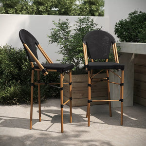 Marseille 30" Outdoor French Bistro Barstool - Black/ Brown, set of 2 - Upscale Resale Omaha