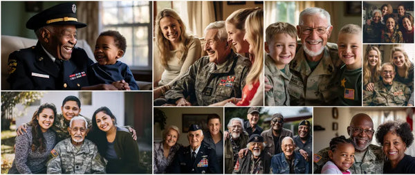 collage of military veterans and their families