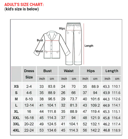 Pajamas Size Chart - HumanCustom - Unique Personalized Gifts Made Just ...