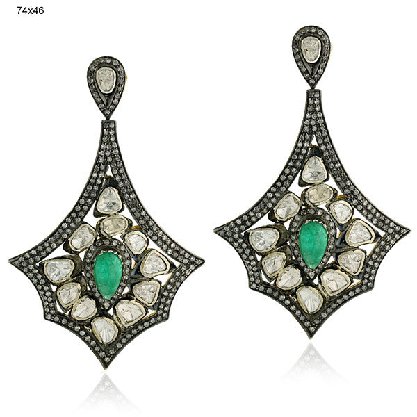 Royal Emerald and Polki Diamond Earring