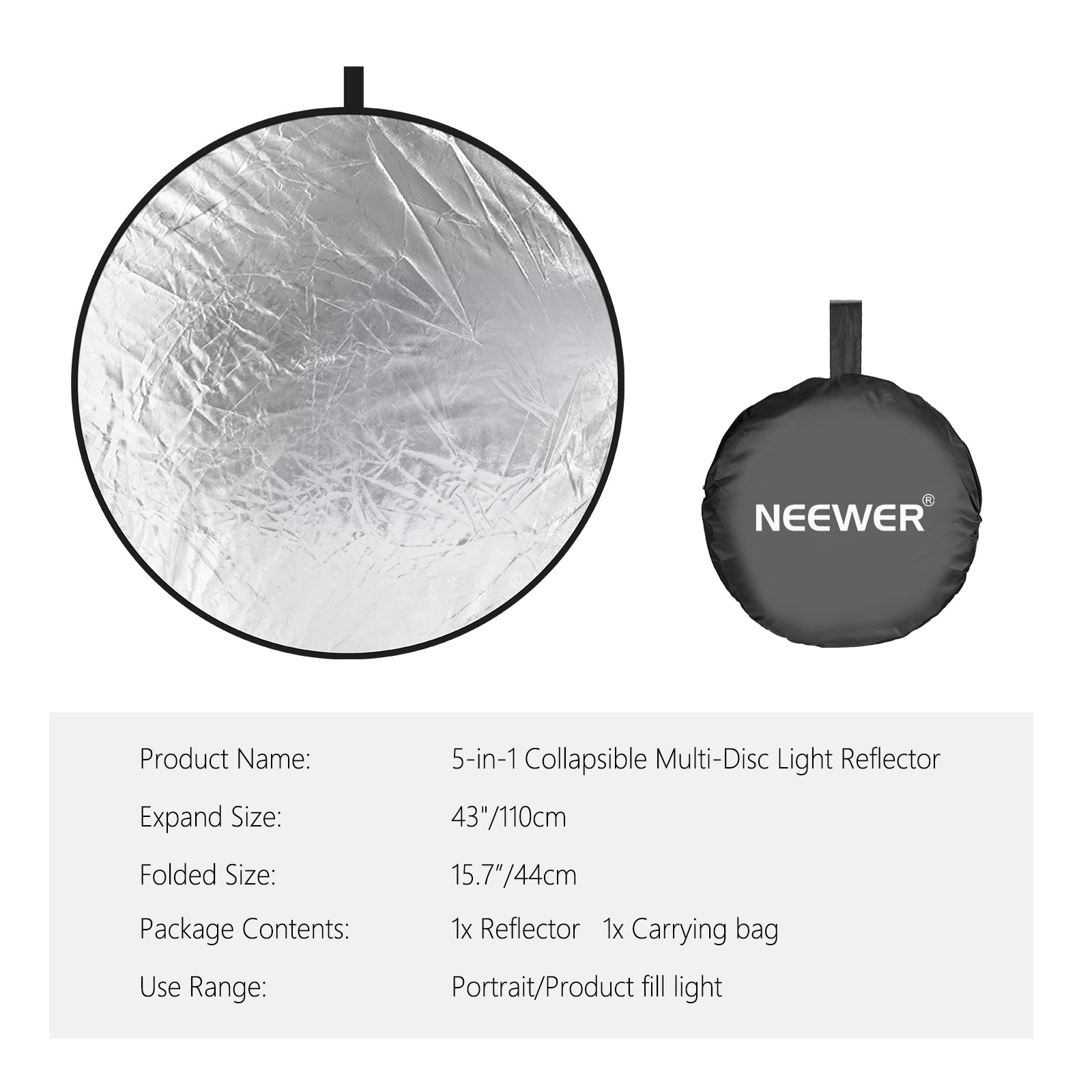 Neewer 5 in 1 Portable Round Collapsible Multi Disc Photography Lighting  Reflector 24x36 inches/60x90centimeters with Carrying Case for Photo Studio  Shooting