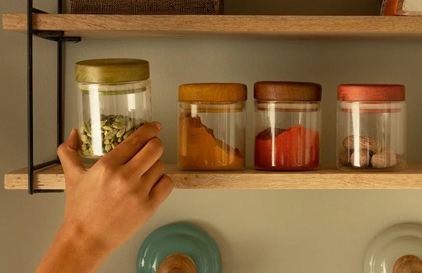 Glass storage jars for kitchen
