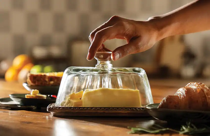 Glass Butter Dish with Wooden Lid