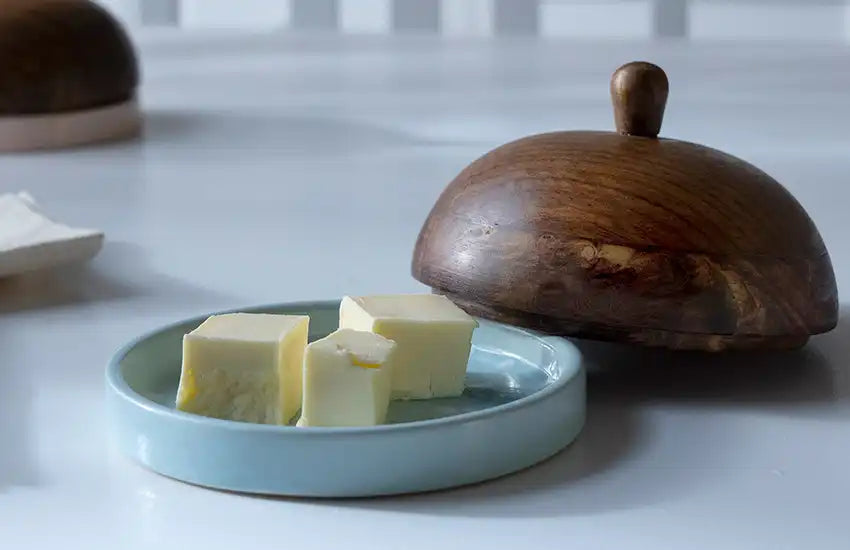 Ceramic Butter Dish with Wooden Lid