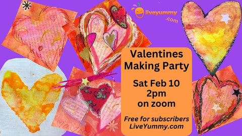 Valentines Making Party brown paper bag art paint old book pages