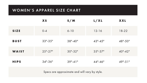 Coco + Carmen Sizing Chart for Tops, Dresses
