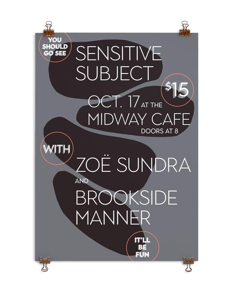 Sensitive Subject band poster by Leila Simon Hayes