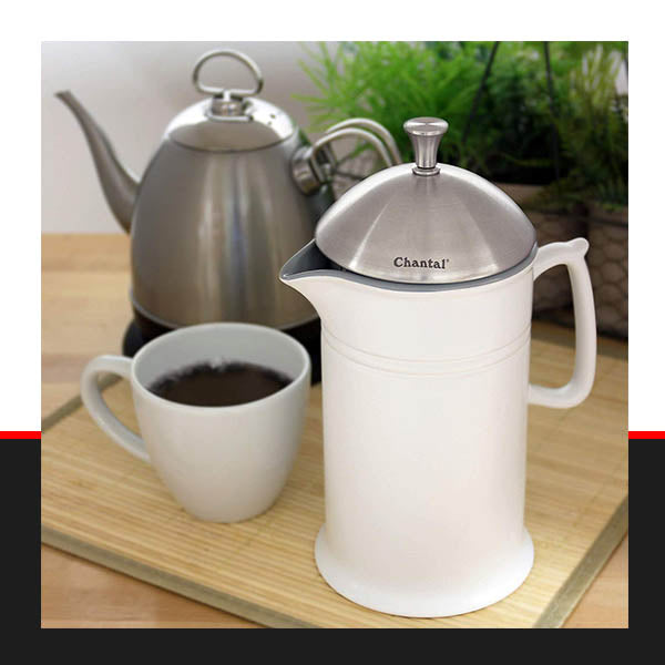 Chantal 28-Ounce Ceramic French Press W/ Ss Plunger - White