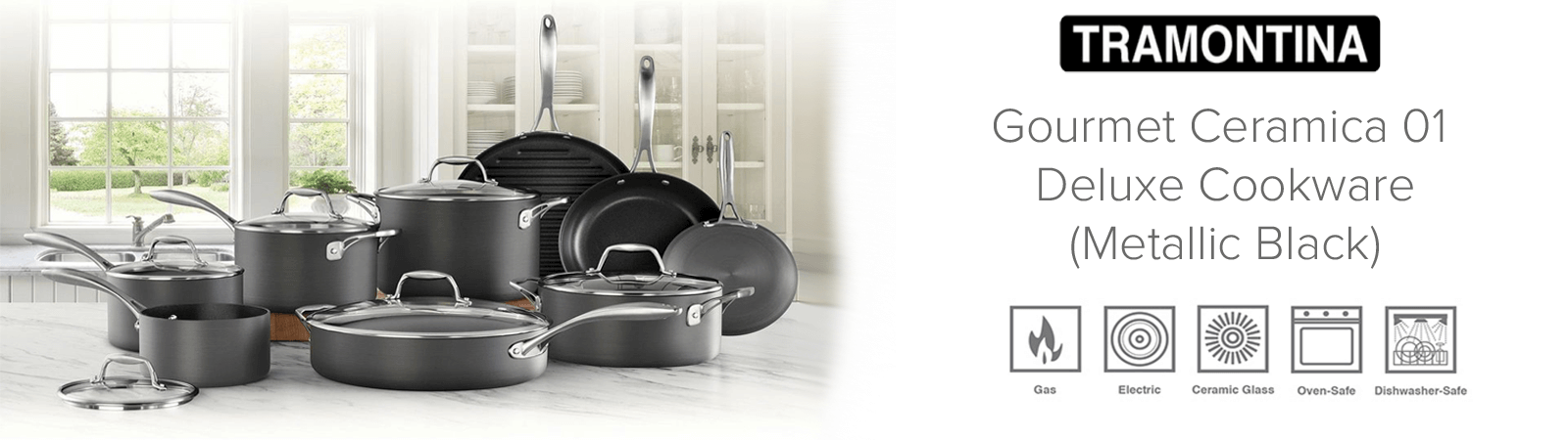 Tramontina Gourmet Ceramica Deluxe 8-Piece Cookware Set, Black