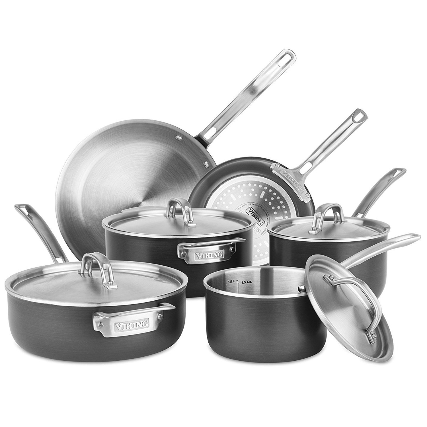 Viking 5 Ply 10 Piece Hard Stainless Cookware Set With Hard Anodized Exterior