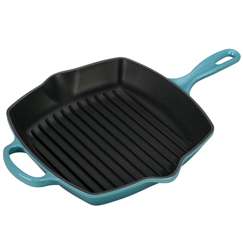 LE CREUSET 10.25'' SIGNATURE SQUARE SKILLET GRILL - CARIBBEAN