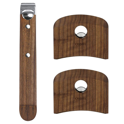 CRISTEL Casteline, Set of Detachable Handle includes 1 handle + 2 side handles, Walnut Wood