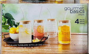 Gourmet Basics By Mikasa 4 Piece 18 Oz Glass Tumbler With Lid & Straw [Missing 1 Tumbler and Lid] - 104969