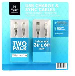 Member's Mark Apple USB Lightning 3ft and 6ft Cables (2 pk.) - 105120