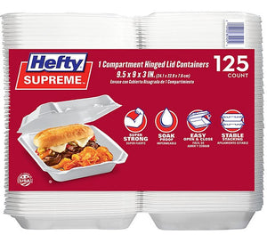 Hefty Supreme Foam Hinged Lid Container, 1-Compartment (125 ct.) - Sam's Club - 105221