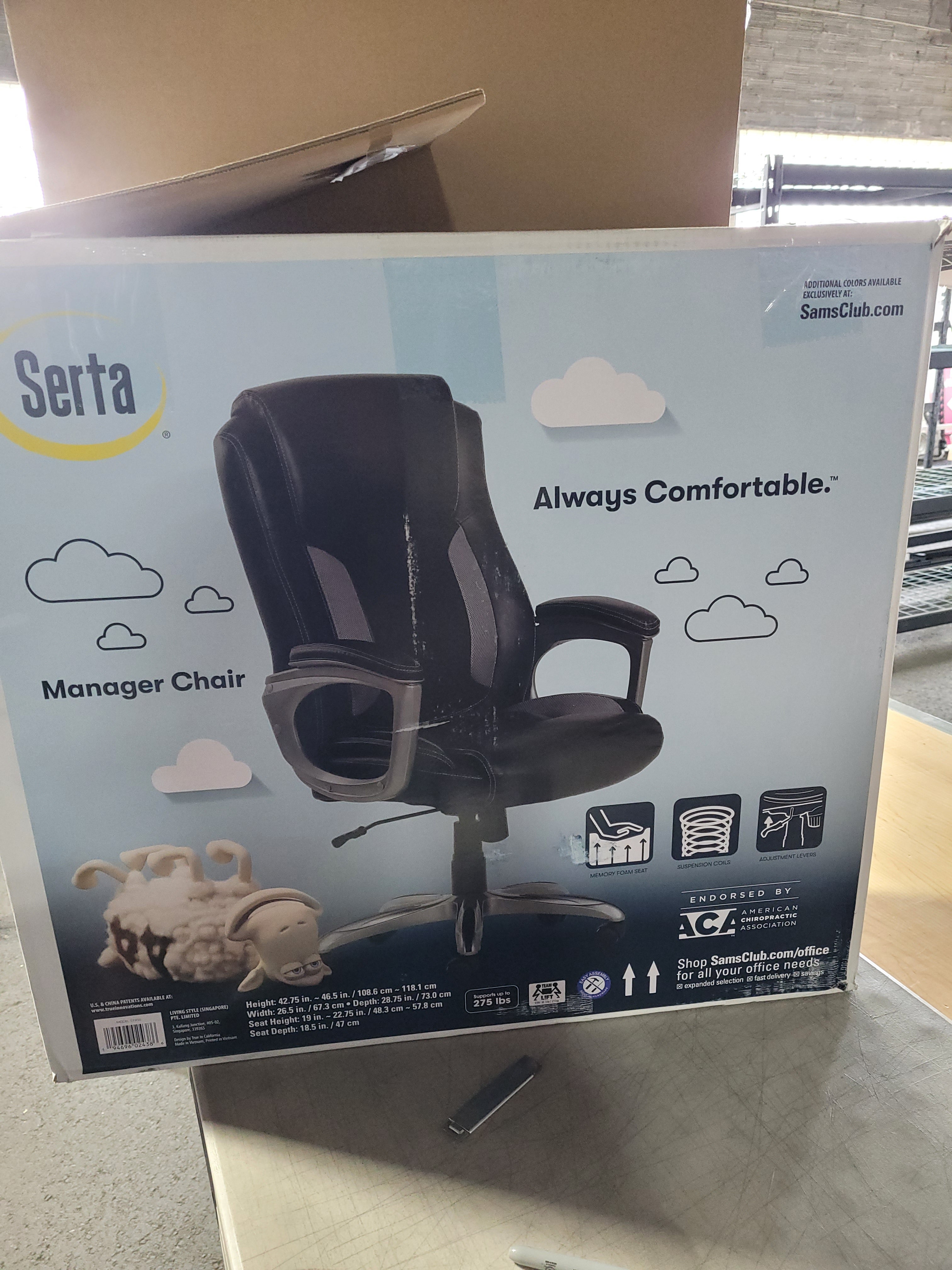 Serta Manager Office, Ergonomic Computer Chair with Layered Body Pillows Contoured Lumbar Zone, Faux Leather, Black - 101140