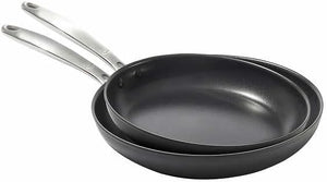 OXO Softworks Frying Pan Skillet 10.5" and 12" Set, 3-Layered German Engineered Nonstick Coating, Induction Stovetop Safe, Dishwasher Safe, Oven Safe, Black - 105002