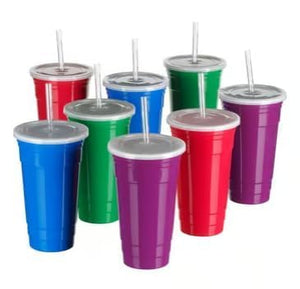 8 Piece Plastic Party Cup Set with Lids and Straws - 104745