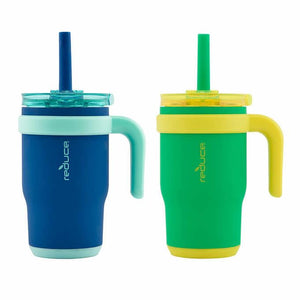 REDUCE 14oz Coldee Tumbler with Handle for Kids Leakproof Insulated Stainless Steel Mug with Lid & Straw –Spill Proof Chew-Resistant Straw 2 Pack - 104850