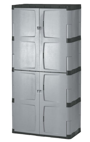 Rubbermaid Freestanding Storage Cabinet, Five Shelf with Double Doors, Lockable, Large, 690-Pound Capacity, Gray, For Garage/Outdoor, Garden Tools/Toys/Power Tools/Pool Accessories, Grey - 104766