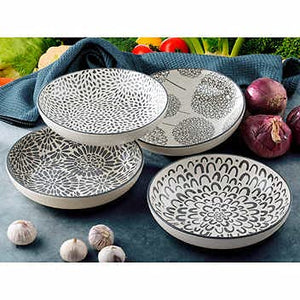 Signature 4 Piece Bowl Set Stoneware Bowls Microwave and Dishwasher Safe 8.5 inch Diameter Holds 32 Ounce Capacity - 105056