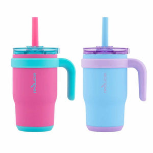 REDUCE 14oz Coldee Tumbler with Handle for Kids Leakproof Insulated Stainless Steel Mug with Lid & Straw Keeps Drinks Cold up to 18 Hrs – Spill Proof Chew-Resistant Straw- 2 Pack - 104908