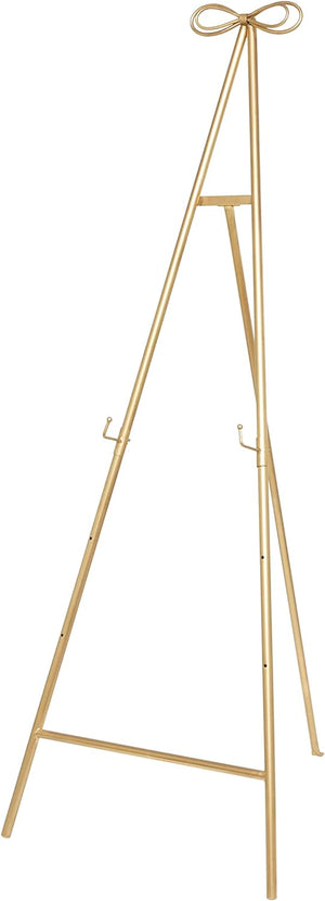 Deco 79 Metal Tall Adjustable Display Stand Easel with Bow Top, 25" x 32" x 65", Gold