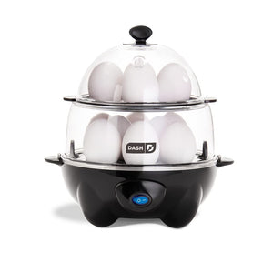 DASH Deluxe Rapid Egg Cooker for Hard Boiled, Poached, Scrambled Eggs, Omelets, Steamed Vegetables, Dumplings & More, 12 capacity, with Auto Shut Off Feature - Black - 105049