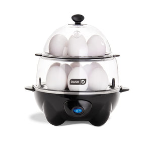 DASH Deluxe Rapid Egg Cooker for Hard Boiled, Poached, Scrambled Eggs, Omelets, Steamed Vegetables, Dumplings & More, 12 capacity, with Auto Shut Off Feature - Black - 105051