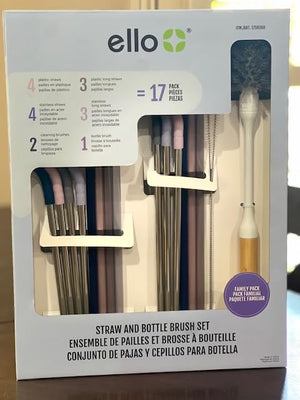 straw & bottle brush 17 piece reusable stainless steel straw silicone tips (purple) - 104878