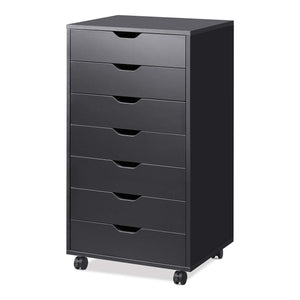 DEVAISE 7-Drawer Chest, Wood Storage Dresser Cabinet with Wheels, Black - 104810