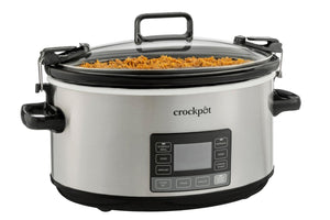 Crock-Pot 7 Quart Portable Programmable Slow Cooker with Timer and Locking Lid, Stainless Steel -
