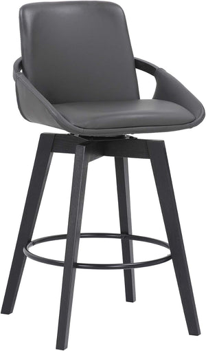 Armen Living Baylor Mid Century Modern 26" Seat Height Gray Faux Leather and Black Wood Swivel Bar Stool for Kitchen Island Counter