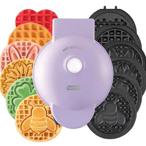 DASH Mini Waffle Maker with 7 Removable Plates-Spring Themed Plates - Bunny Clover Heart with Storage Container Non-Stick Coating- Temperature Control- Indicator Light for Home and Travel - 105018