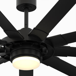 Fanimation Studio Collection Slinger v2 72-in Matte Black Color-changing Integrated LED Indoor/Outdoor Ceiling Fan with Light and Remote (9-Blade) 72in - 107649