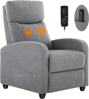 Sweetcrispy Recliner Chair for Adults, Massage Fabric Small Recliner Sofa Home Theater Seating with Lumbar Support, Adjustable Modern Reclining Chair with Padded Seat Backrest for Living Room (Grey)