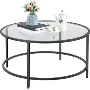 Yaheetech 36" Round Glass Coffee Table, Black Circle Coffee Table Center Table with Glass Top, Small Coffee Table for Living Room, Office & Apartment - 104761