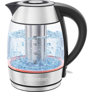 Chefman 1.8L 1500W Glass Electric Kettle with Tea Infuser, Keep Warm, Auto Shut Off, BPA Free - Stainless Steel - 104865