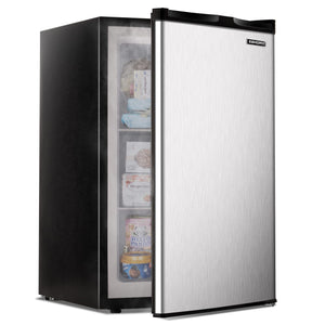 EUHOMY Upright freezer, 3.0 Cubic Feet, Single Door Compact Mini Freezer with Reversible Stainless Steel Door, Small freezer for Home/Dorms/Apartment/Office (Silver) - 104778