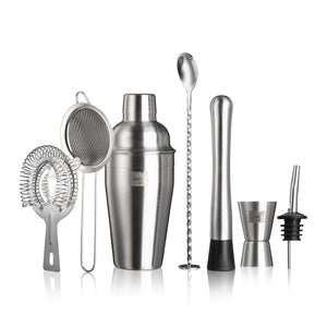 Vacu Vin Cocktail Set Plus - 7 Essential Tools for Mixing and Serving Cocktails - Dishwasher Safe - Cocktail Shaker, Double Jigger, Muddler, Hawthorne Strainer - Perfect Wine Gifts - 104968